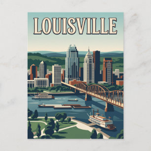 Cartão Postal Louisville Kentucky Margem do Rio Silhueta Arte Vi