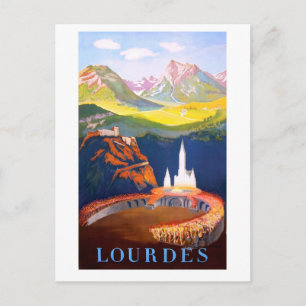 Cartão Postal Lourdes, Cidade e Igreja. Montanhas Pirenéus