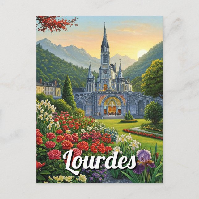 Cartão Postal Lourdes France Viagem Flowers (Frente)