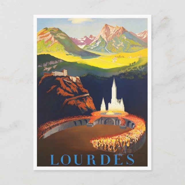 Cartão Postal Lourdes France viagens vintage (Frente)