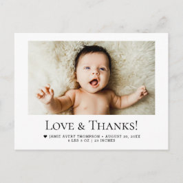Cartão Postal Love and Thanks Horizontal Baby Photo Birth Stats