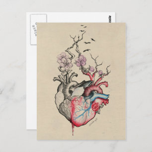 Cartão Postal Love art Surreal Anatomical hearts Flowers Vintage