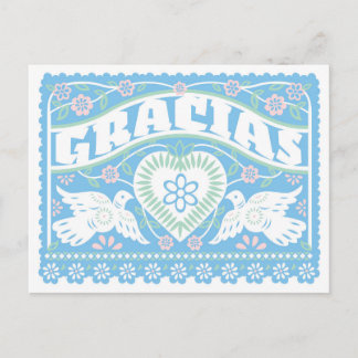 Cartão Postal Love Birds Papel Picado Obrigado postal