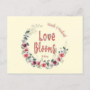 Cartão Postal Love Blooms Personalized Bride Groom Salve a Data