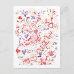 Cartão Postal Love Cherish Adore Red and Purple Collage