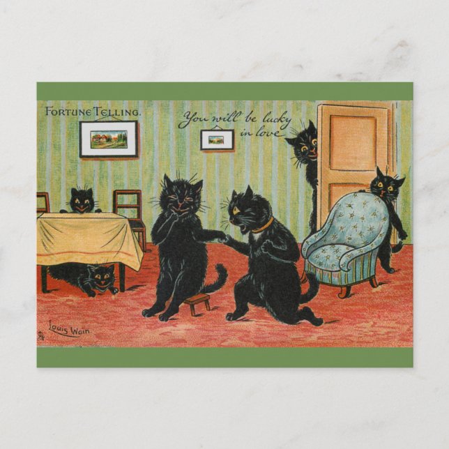 Cartão Postal Love Fortune Telling de Louis Wain (Frente)