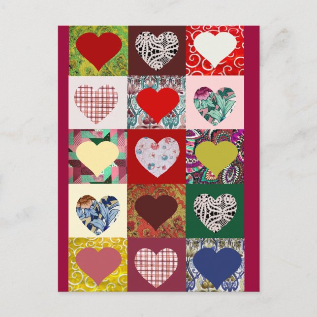 Cartão Postal Love Hearts Quilt (Frente)