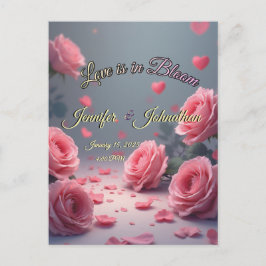 Cartão Postal Love is in Bloom Pink Roses Save the Date Wedding