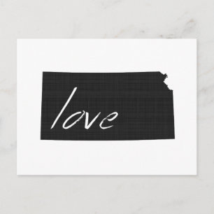 Cartão Postal Love Kansas Map Shaple Antique Black Chalkboard