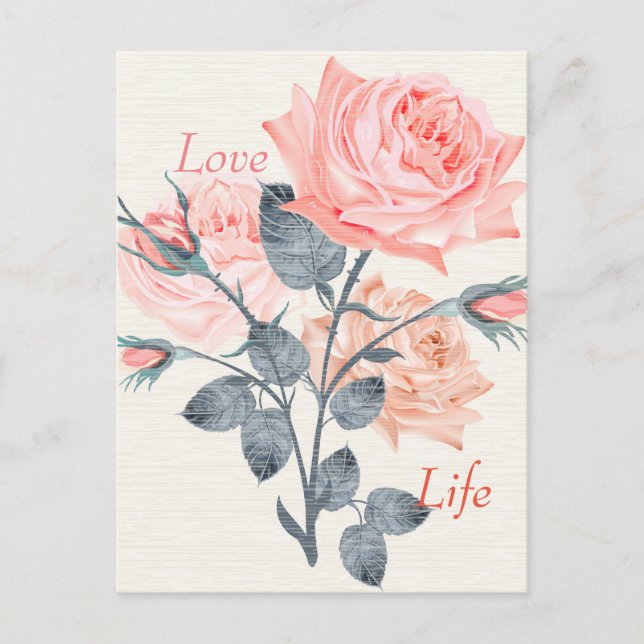 Cartão Postal Love Life Cream Floral Postcard Designer (Frente)