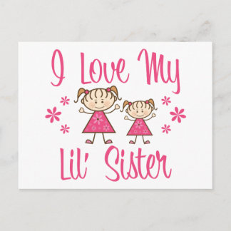 Cartão Postal Love Lil Sister Pink Girls