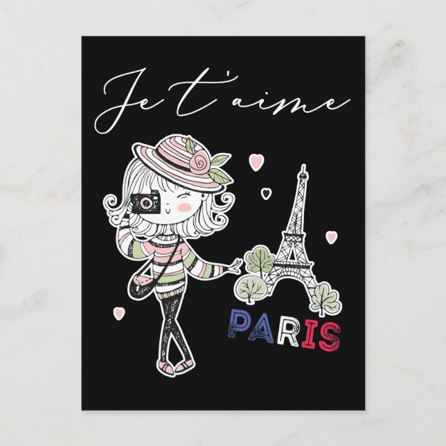 Cartão Postal Love Paris Theme Women France Girls Eiffel Tower (Frente)