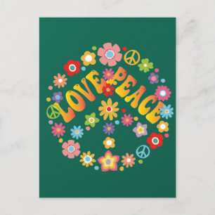 Cartão Postal LOVE PEACE FREEDOM 60s 70s Tie Dye Vintage Hippie