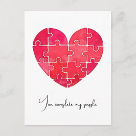 Cartão Postal Love puzzle solved, red puzzle heart