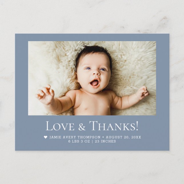 Cartão Postal Love & Thanks Dusty blue 1 Baby Photo announcement (Frente)