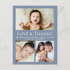Cartão Postal Love & Thanks Dusty blue Baby Photo Collage birth