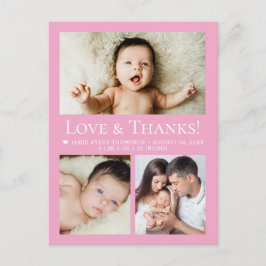 Cartão Postal Love & Thanks Pink Baby Photo Collage birth