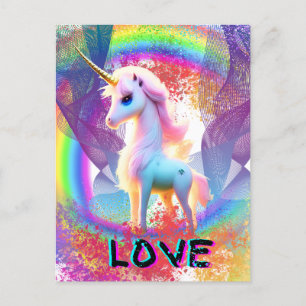 Cartão Postal Love Unicorn Rainbow