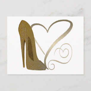 Cartão Postal Love Vintage Stiletto Calçado and Hearts