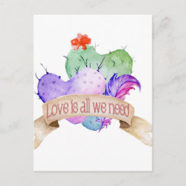 Cartão Postal Love Watercolor Cactos