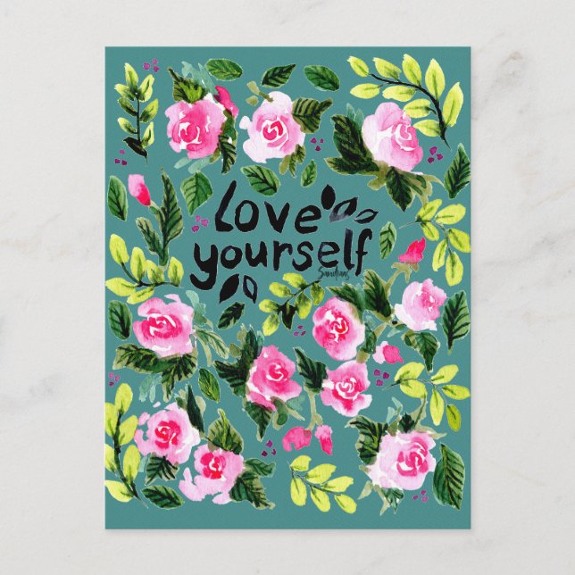Cartão Postal Love yourself - Watercolor Quote (Frente)