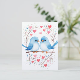 Cartão Postal Lovebird Love: Watercolor Dia de os namorados Card
