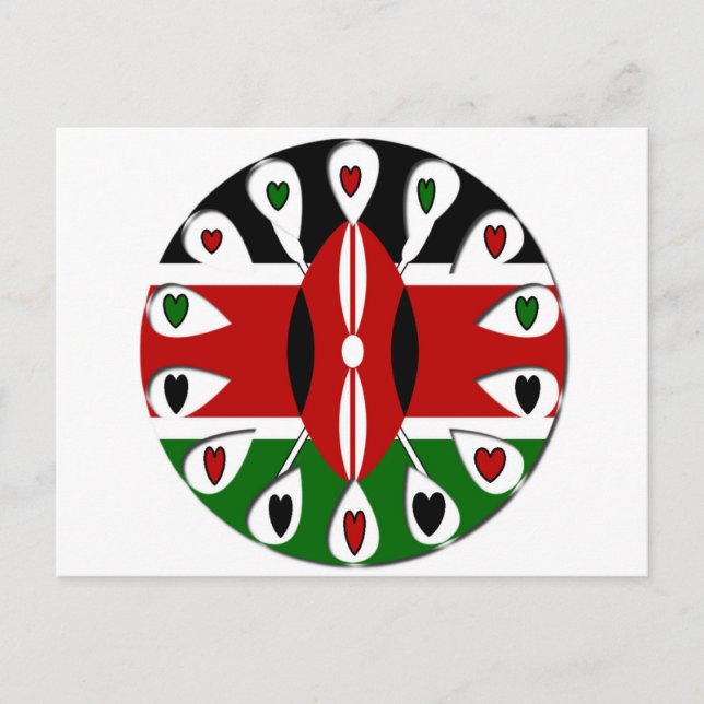 Cartão Postal Lovely Hearts Kenya: Flag Art Motif (Frente)