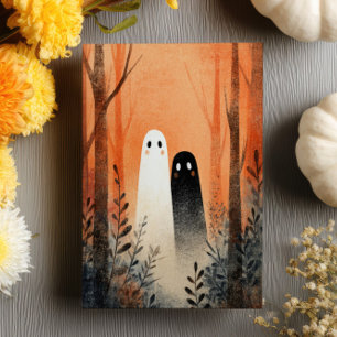 Cartão Postal Lover Ghosts Spooky Crote Watercolor Halloween