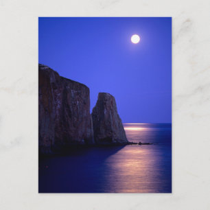 Cartão Postal Lua ao Crepúsculo Rocha Perce Costa Gaspe Quebec