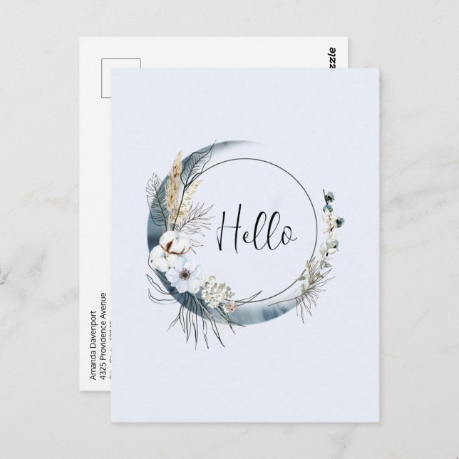 Cartão Postal Lua azul crescendo com flores brancas (Frente/Verso)