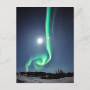 Cartão Postal Lua Cheia Com Aurora   Yellowknife Canadá