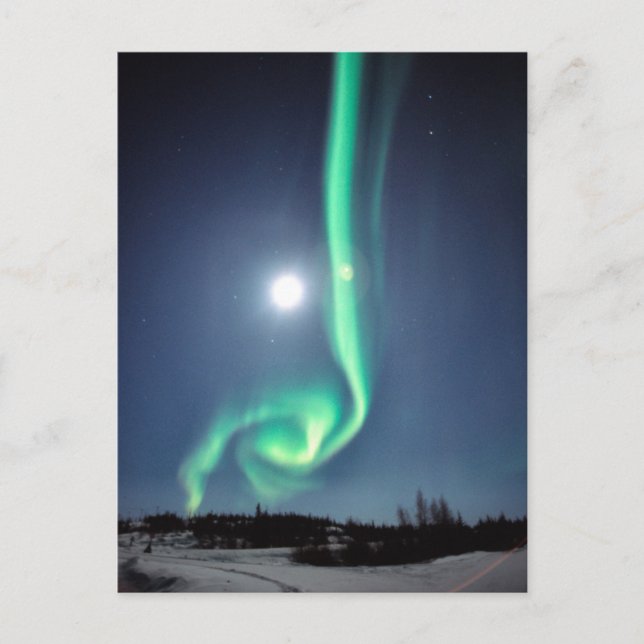 Cartão Postal Lua Cheia Com Aurora | Yellowknife Canadá (Frente)