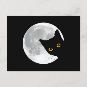 Cartão Postal Lua Cheia de Gato Preto Cinto