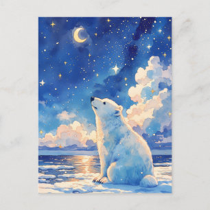 Cartão Postal Lua Crescente Brilhante Urso Polar Bloco de Gelo F