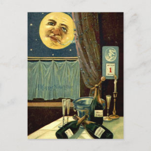 Cartão Postal Lua de Ano Novo e Sonolento Após a Festa