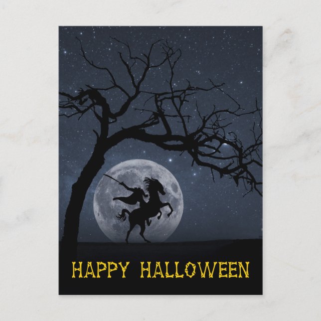 Cartão Postal Lua de Cheio de Cavaleiro Sem Cabeça Feliz Hallowe (Frente)