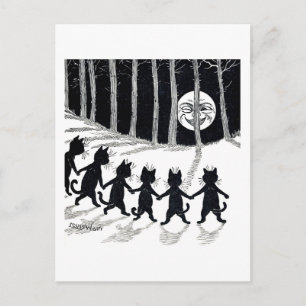 Cartão Postal Lua de cheio e Gatos, Louis Wain