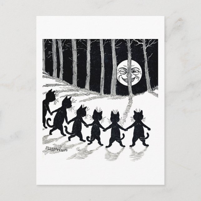 Cartão Postal Lua de cheio e Gatos, Louis Wain (Frente)