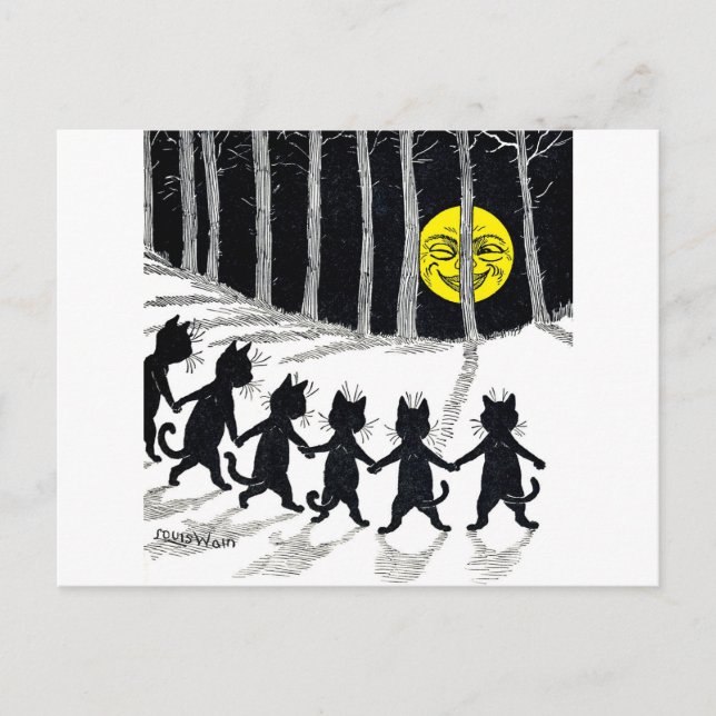 Cartão Postal Lua de cheio e Gatos, Louis Wain (Frente)