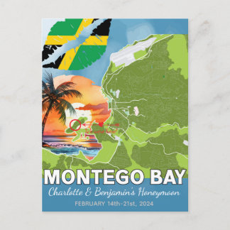 Cartão Postal Lua de Mel Romântica Mapa de Montego Bay Jamaica