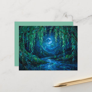 Cartão Postal Lua do Salgueiro Rio Fluindo Noite Verde Azul