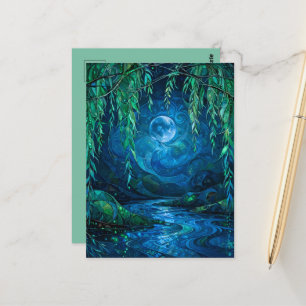 Cartão Postal Lua do Salgueiro Saille Rio Fluindo Noite Azul Ver