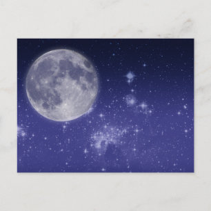 Cartão Postal Lua e Estrelas Brilhantes