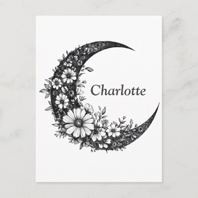 Cartão Postal Lua e Flores Arte com Nome Personalizável (Frente)