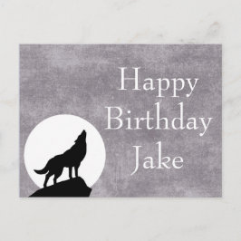 Cartão Postal Lua e Howling Wolf Silhouette Aniversário
