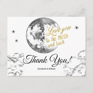 Cartão Postal Lua Elegante Estrelas Crescente Casamento Agradeci