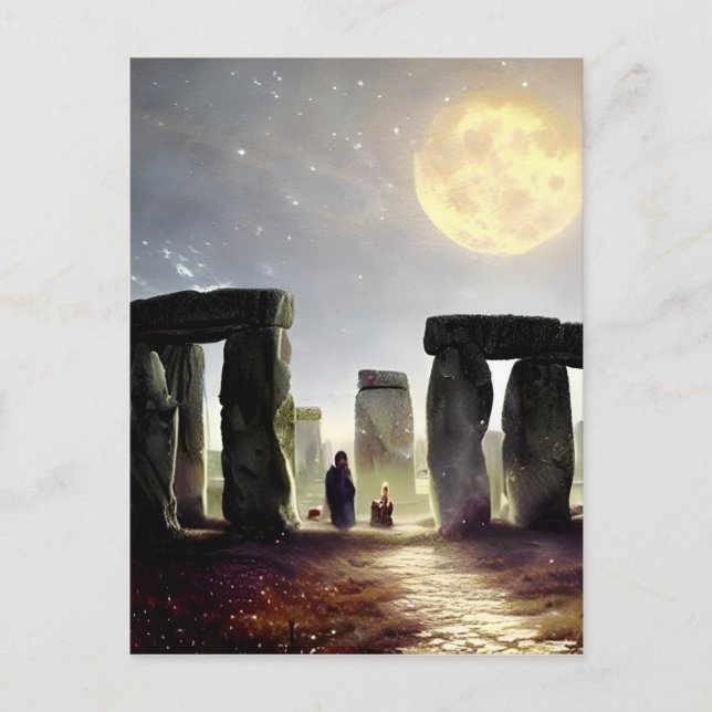 Cartão Postal Lua Sobre Arte Digital Stonehenge (Frente)