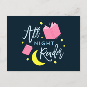 Cartão Postal Lua Stars e Livros Rosa Todo Leitor da Noite