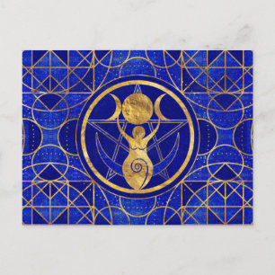 Cartão Postal Lua tripla - Deusa - Lapis Lazuli e Dourada