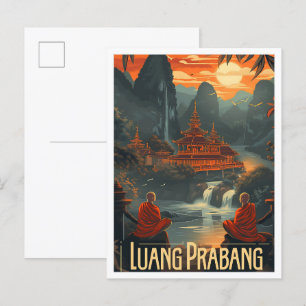Cartão Postal Luang Prabang Laos Vintage Art Viagem